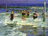 Surf Canvas Paintings - Bathers in the Surf